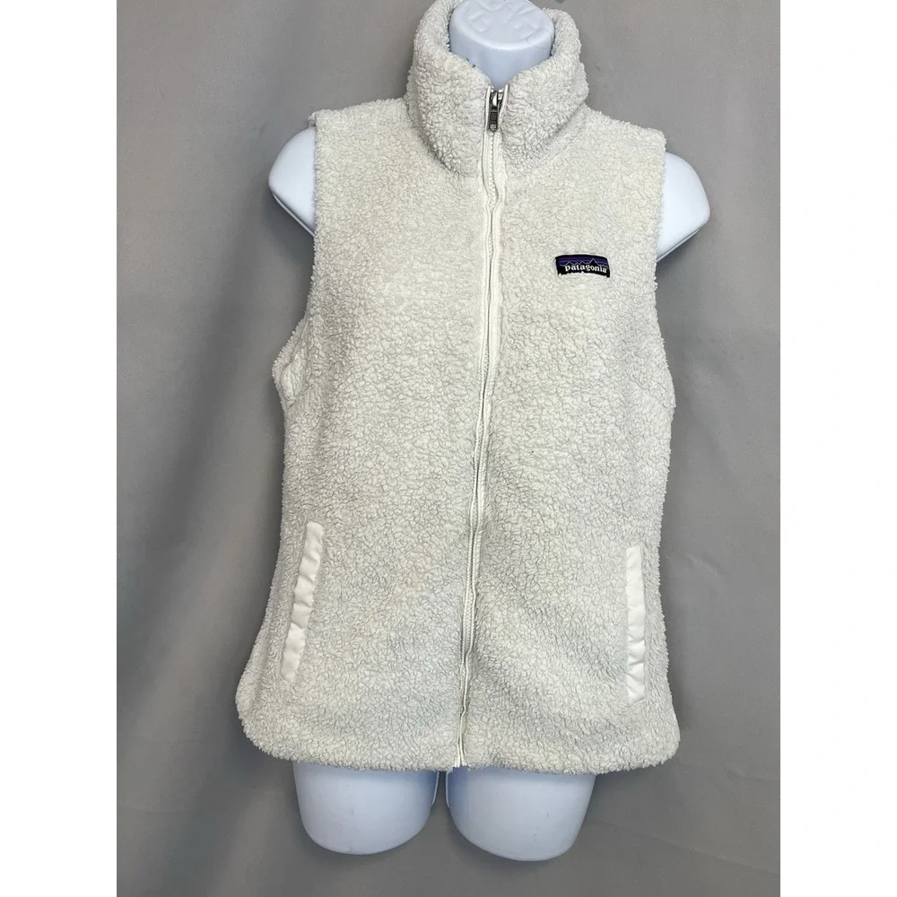 Patagonia Vest Womens Medium White‎ Fleece Sherpa Full Zip Lined Pockets Cozy